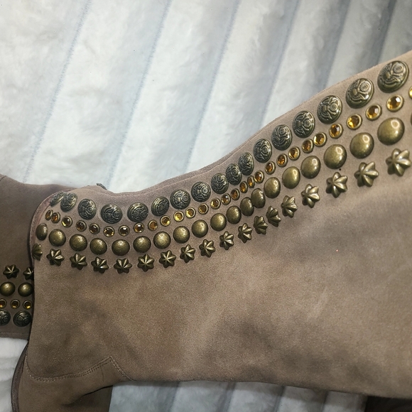 Sam Edelman Tan Heeled Boots with Studded Accents - Picture 3 of 14